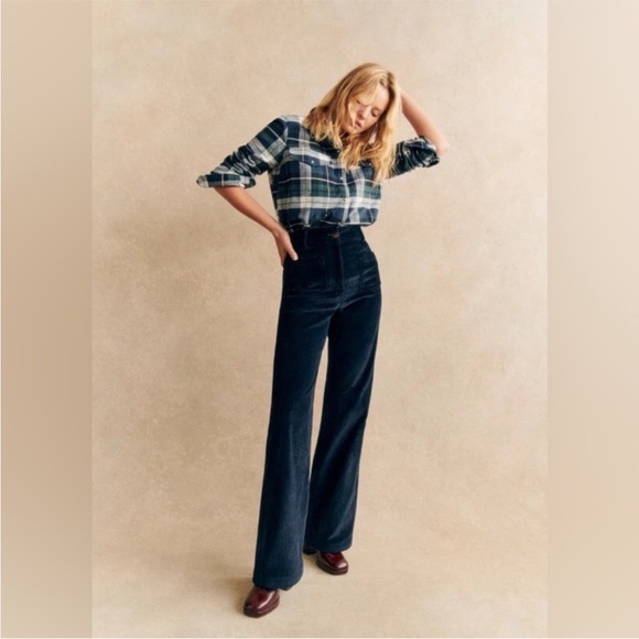 Sezane Pants - Sezane The 70's Trousers Navy Blue Corduroy EU 40 US 8